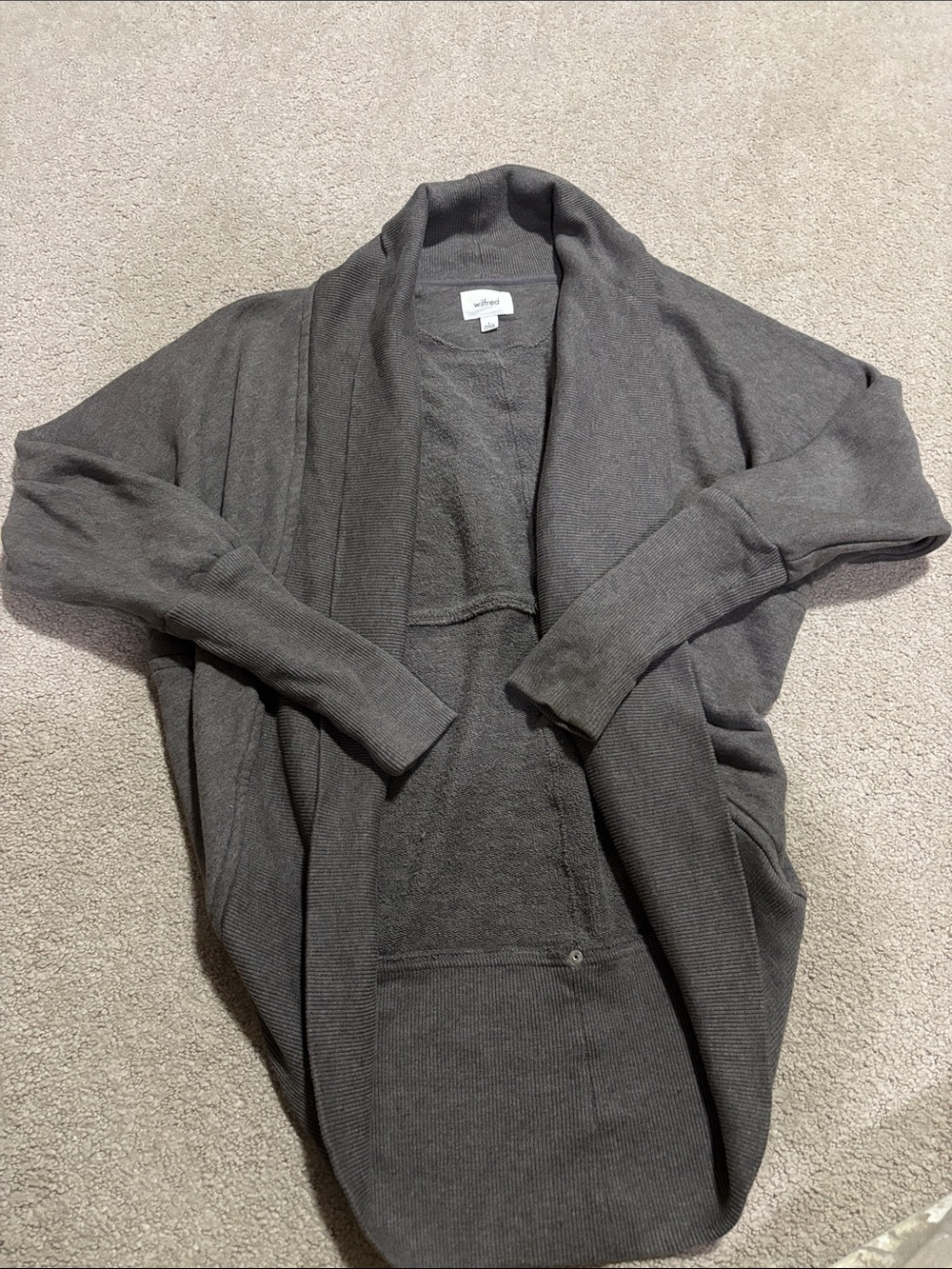 Wilfred Charcoal Open-Front Shawl Collar Cardigan